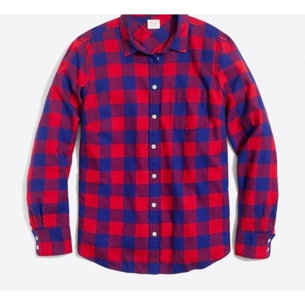 J Crew Red Blue Plaid Button Down Boy Shirt